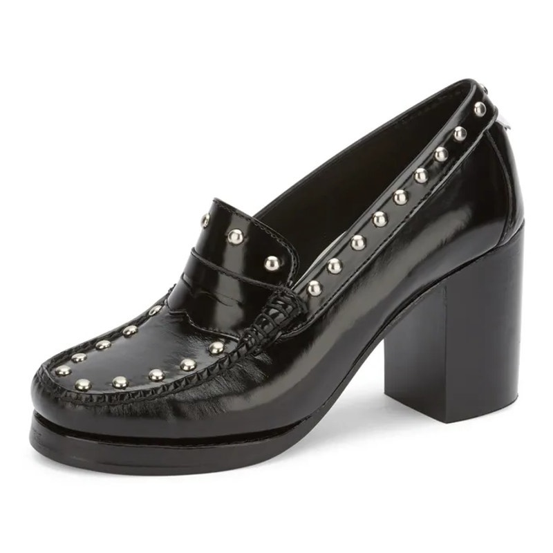 Re/Done Womens Winsome Heel Loafers Us 7 M Black Leather Studded Nwob